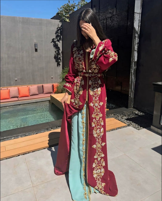 Empress — Caftan Bordeaux & Bleu Ciel